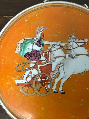 Antique Prattware Teapot Stand Roman Chariot Orange Ground Tea Tile 16cm