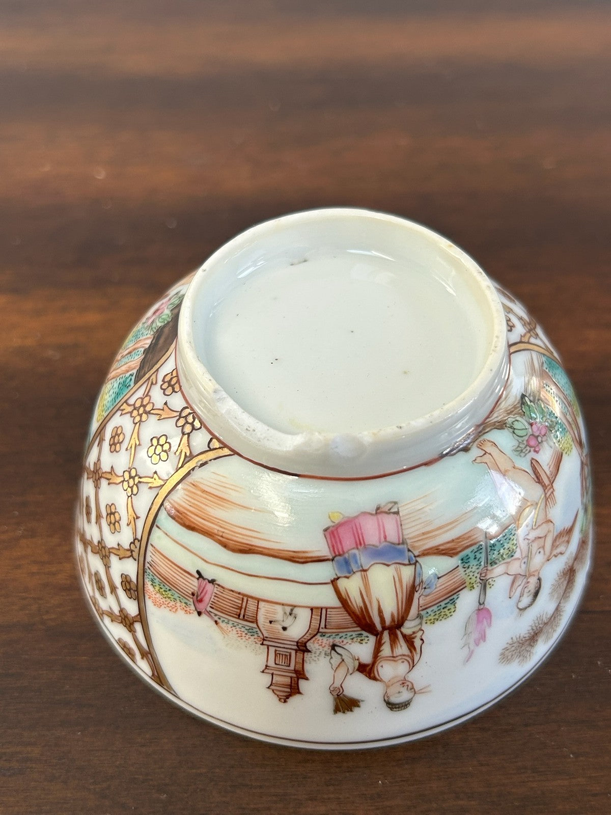 Antique Chinese Export Mandarin Palette Tea Bowl Figures Lattice A/F6
