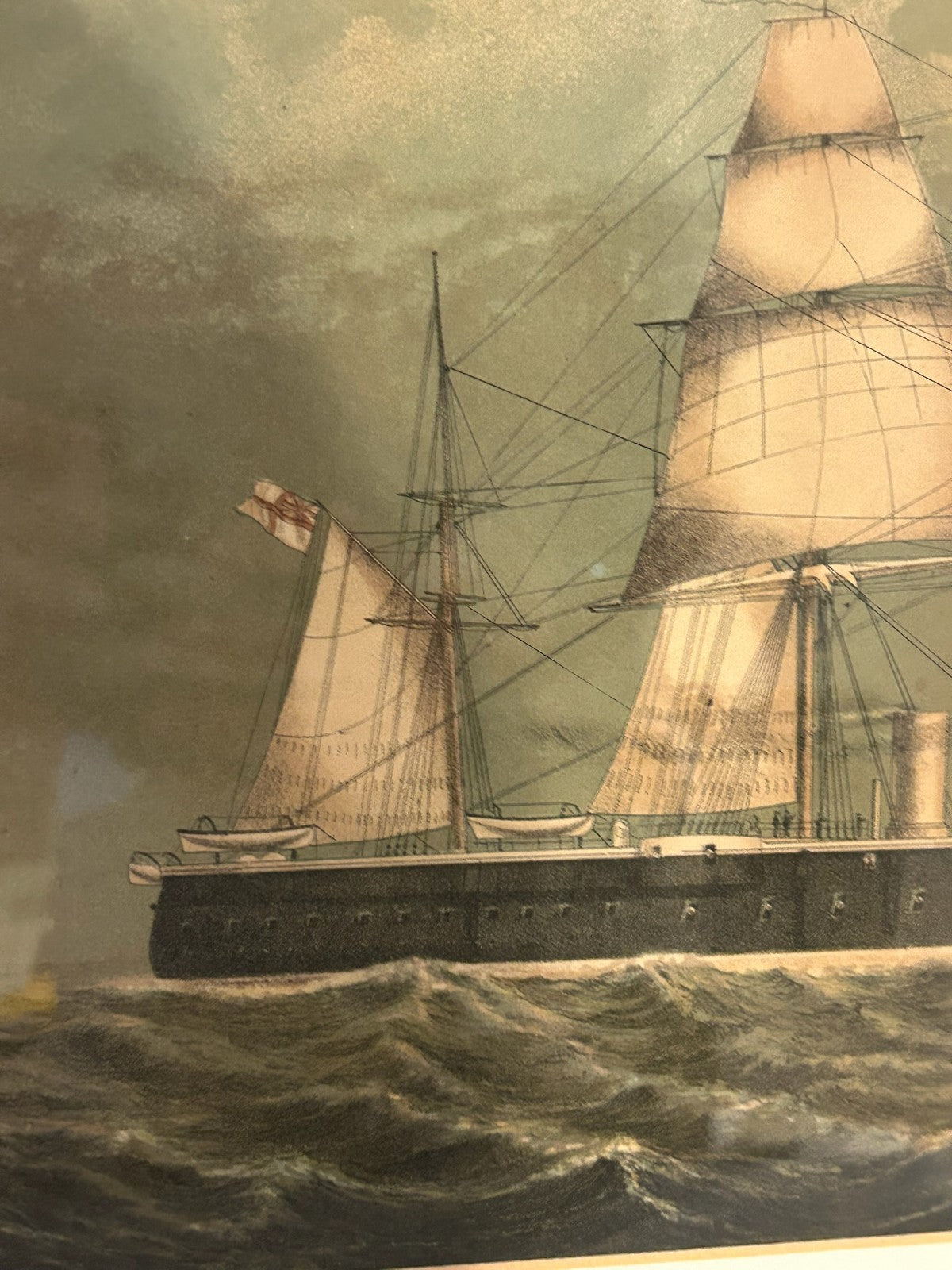 Antique Print Royal Navy Steam Frigate HMS 12 Guns F Johnson Portsea Framed2