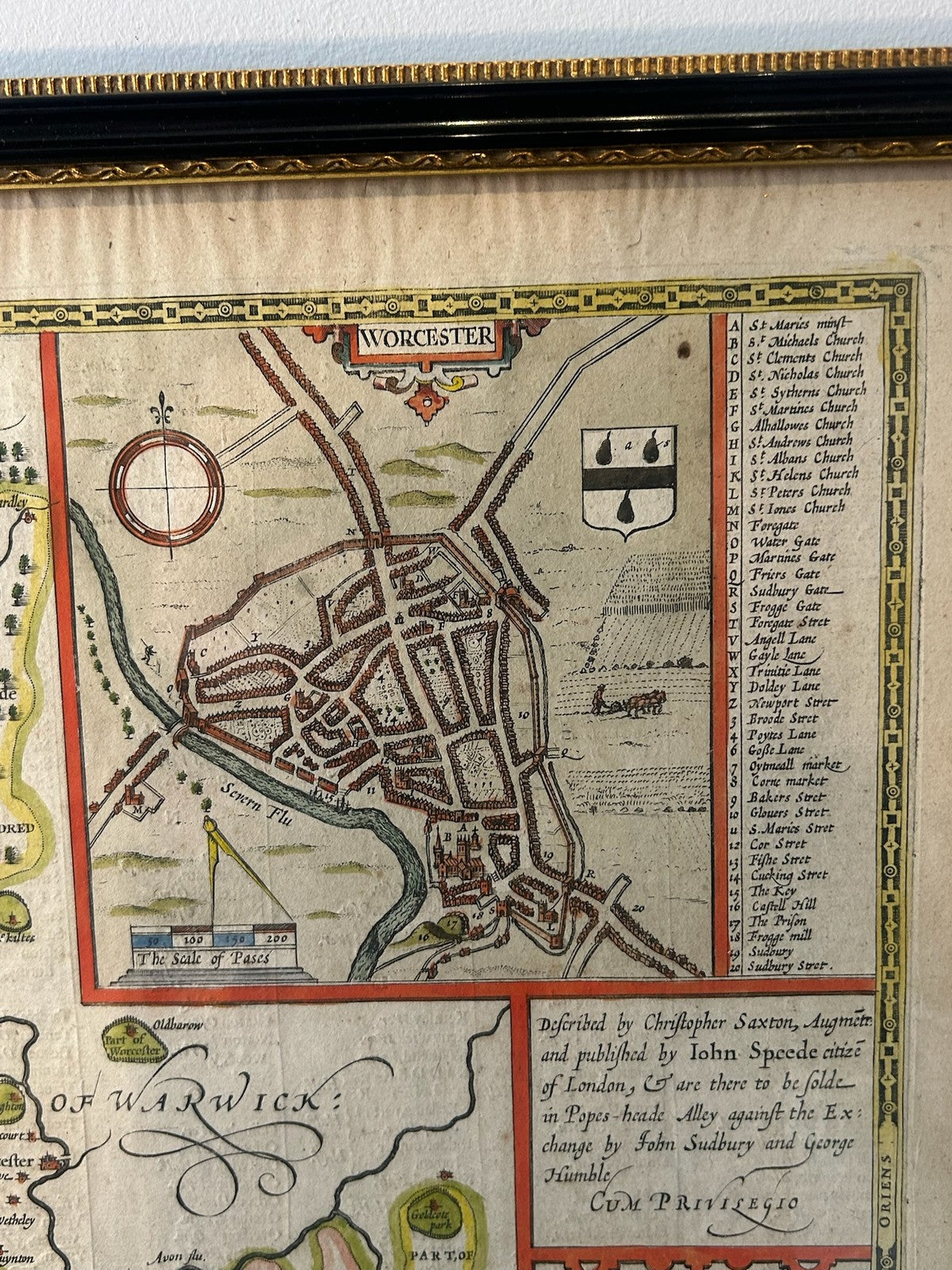 John Speed Worcestershire Map 1610 Hondius Sudbury Humble English Text Framed6