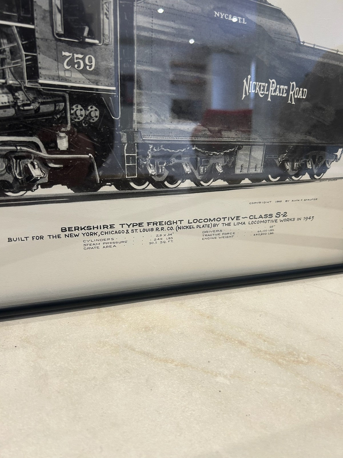Alvin F Staufer SIGNED Print Berkshire Type Class S2 Freight Locomotive Framed6