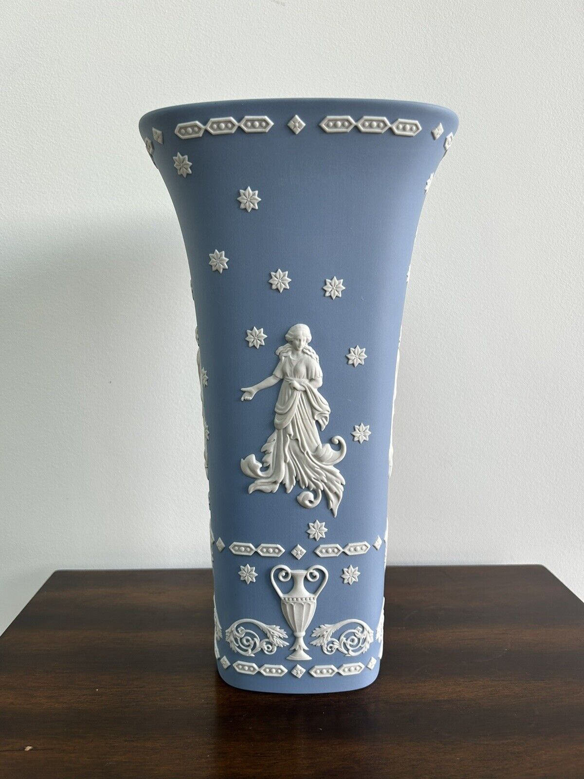 Wedgwood Jasperware 12” Vase Dancing Hours RARE Jasperware Trumpet Vase