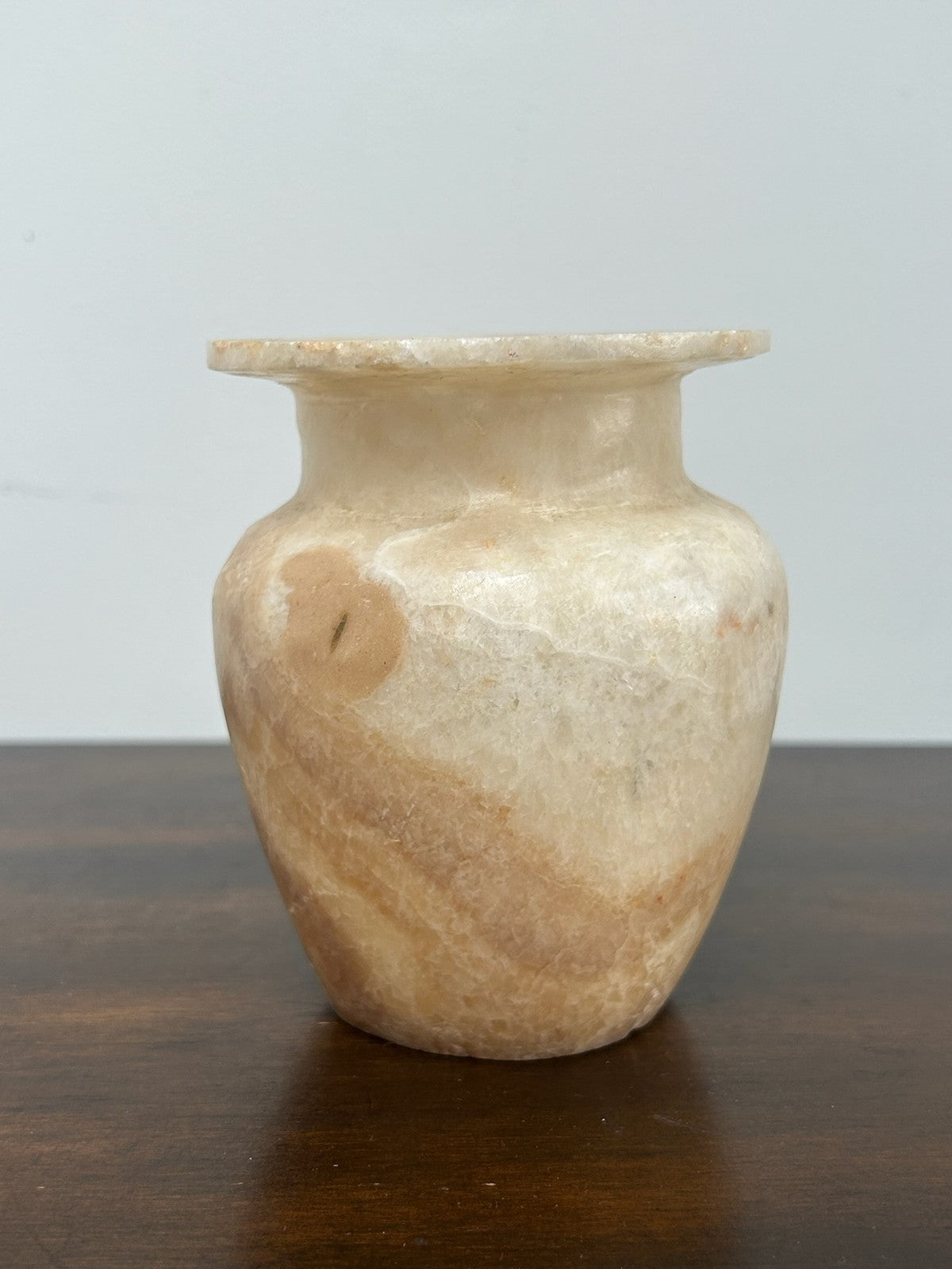 Egyptian Alabaster Hand Carved Small Vessel Urn Vase 11.5cm2
