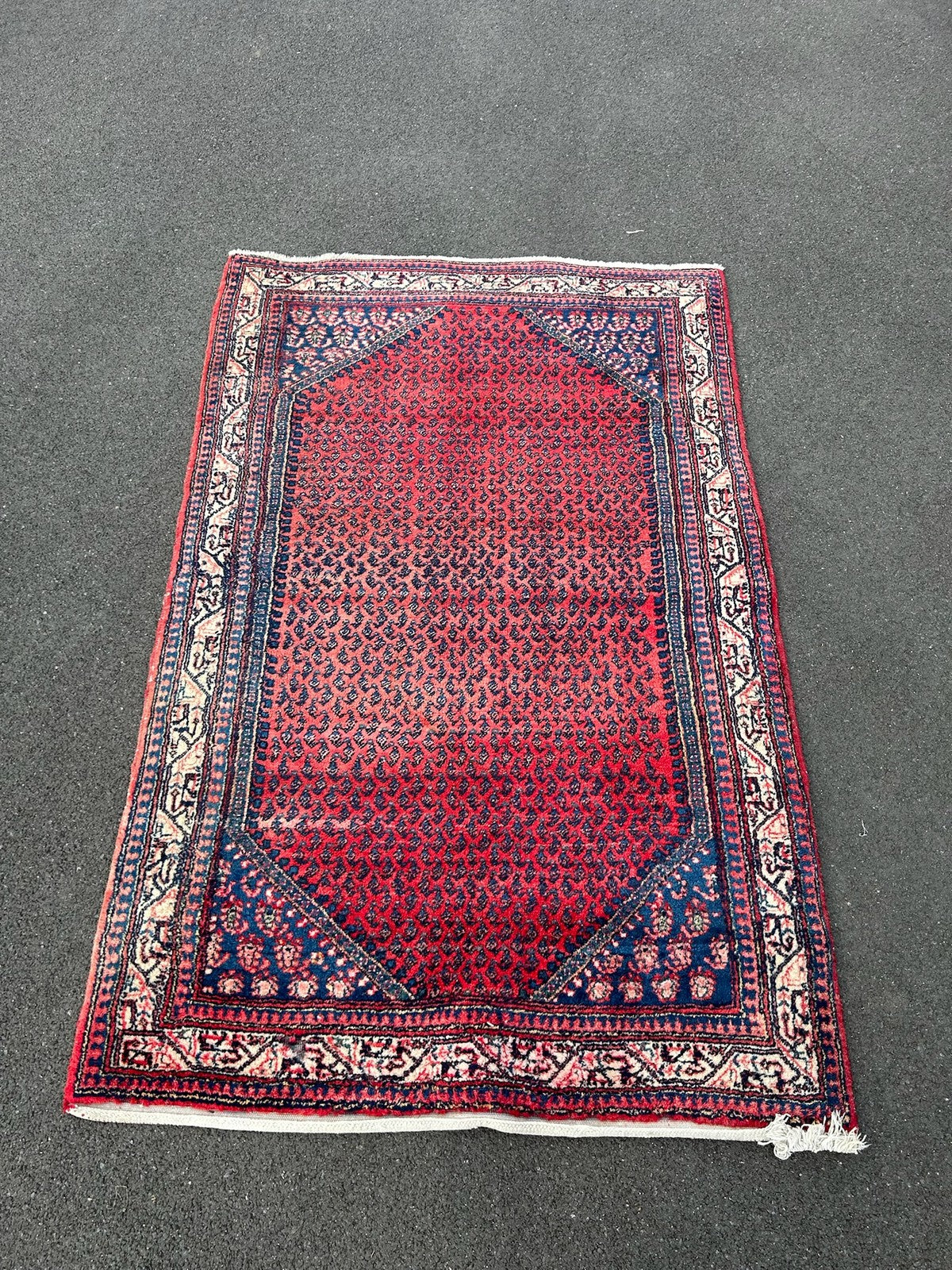 Antique Oriental Hand Knotted Boteh Mir Wool Rug Red Indigo NTC Label 212x135cm1