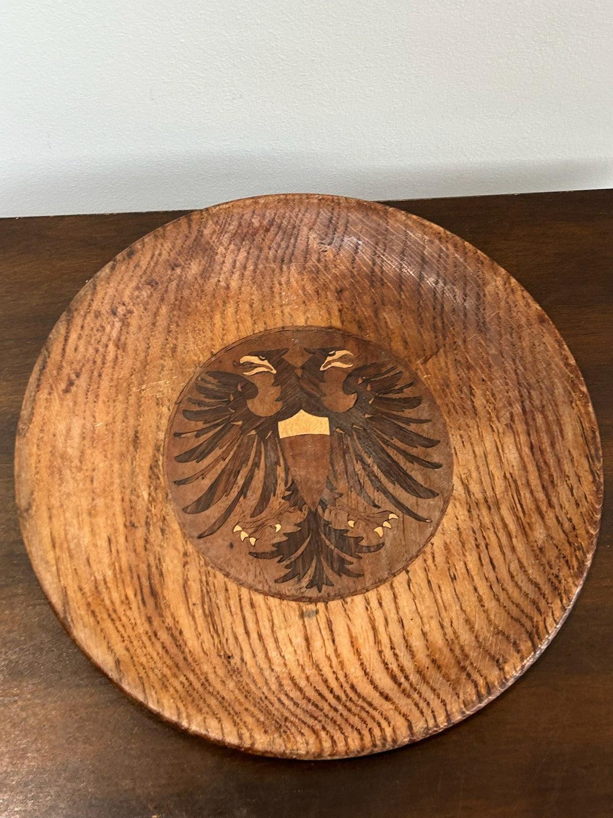 Antique Austro Hungarian Marquetry Wood Dish Double Headed Eagle Shield Imperial6