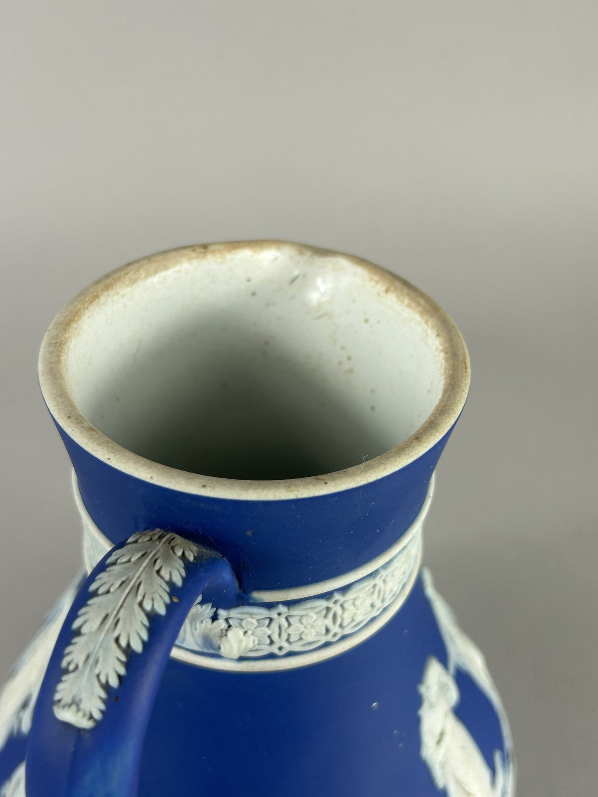 Antique Wedgwood Blue Jasperware Classical Relief Pitcher 18cm