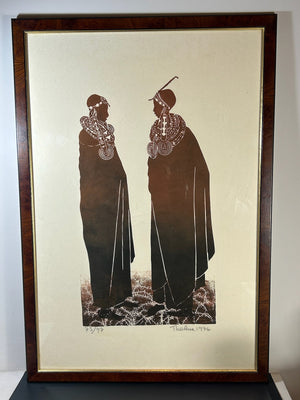Maasai Women Limited Edition Print Signed Dated 1974 Numbered 73/97 Large Framed