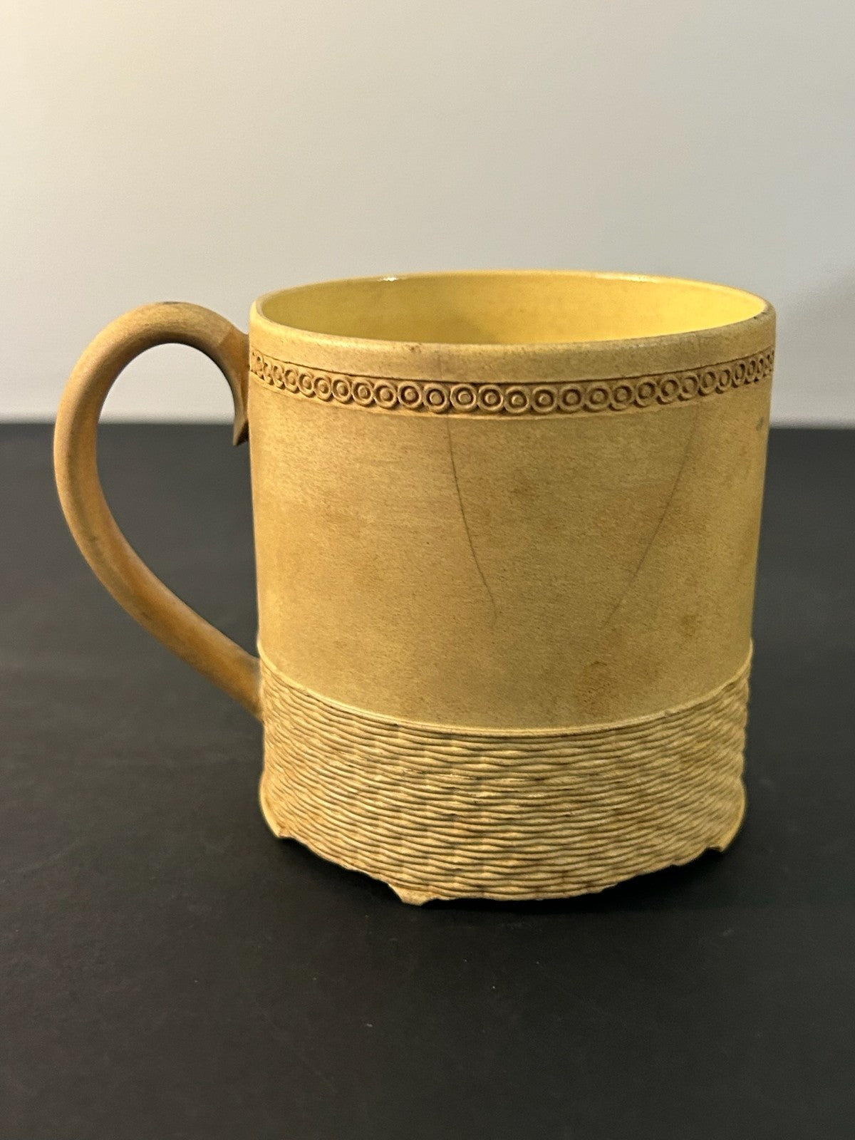 Antique English Caneware Cup c1800 1820 Engine Turned Basketweave 8cm A/F0