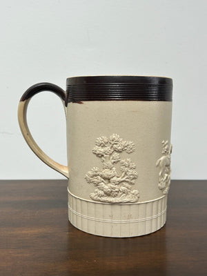 Antique Turner Stoneware Mug 16cm Sprigged Sporting Relief Georgian Drab