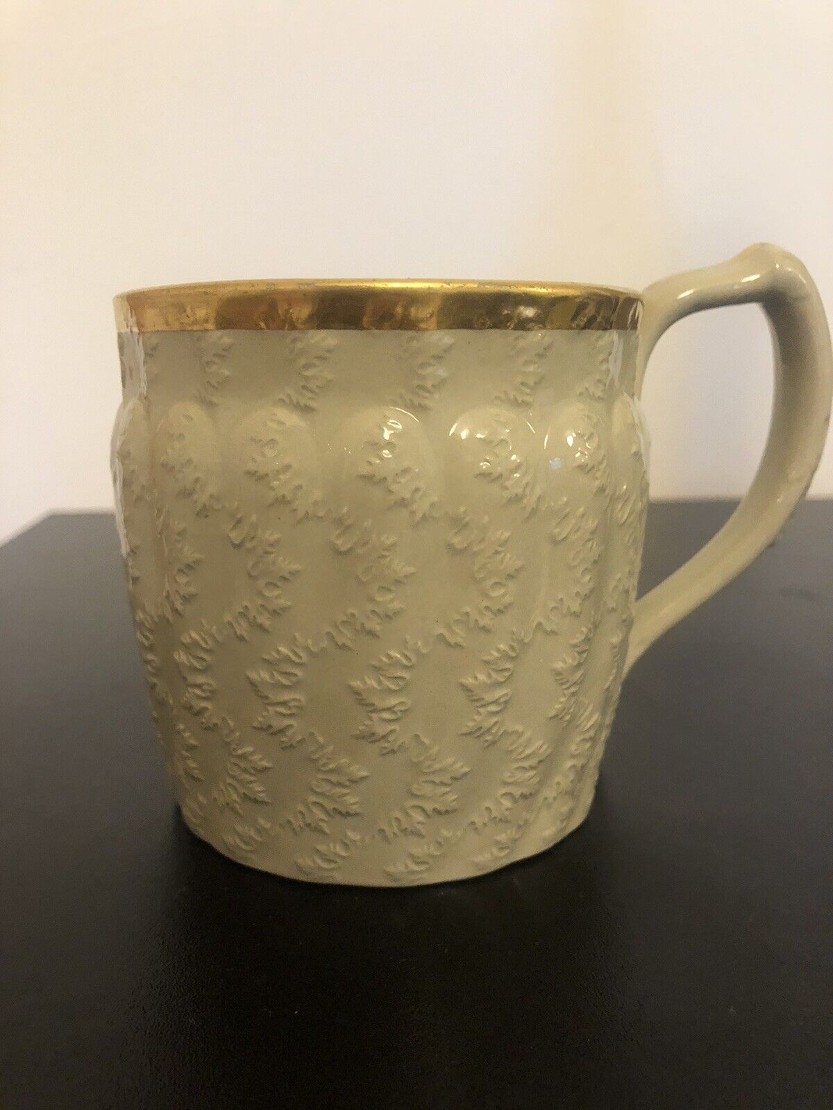 Wedgwood drabware 1830’s mug with gilt rim - “S.R Payne collection”