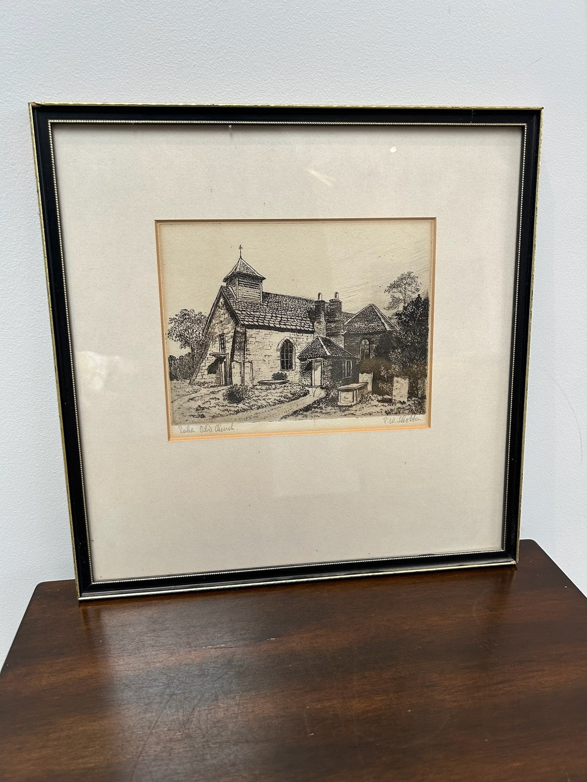 E.W. Shotton Pencil Signed Etching Esher Old Church Surrey Framed1