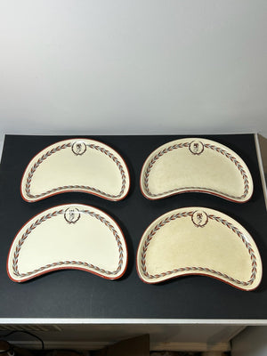 Four Antique Wedgwood Queens Ware Crested Crescent Salad Dishes Mortlocks 1887
