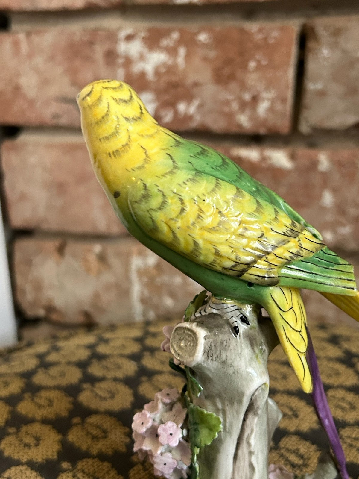 Capodimonte Porcelain Budgie Figure Flower Encrusted Stump Crowned N Repaired10