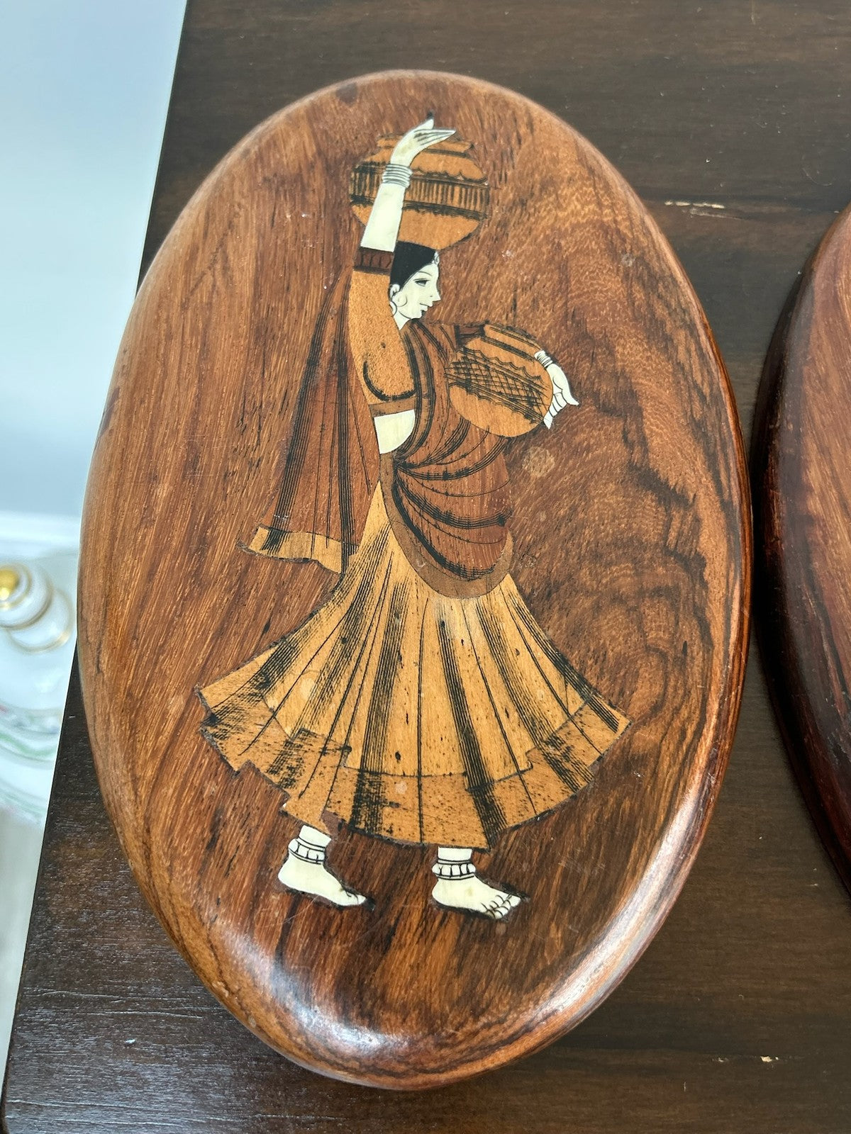 Antique Inlaid Marquetry Oval Plaques Figural Sorrento Style2