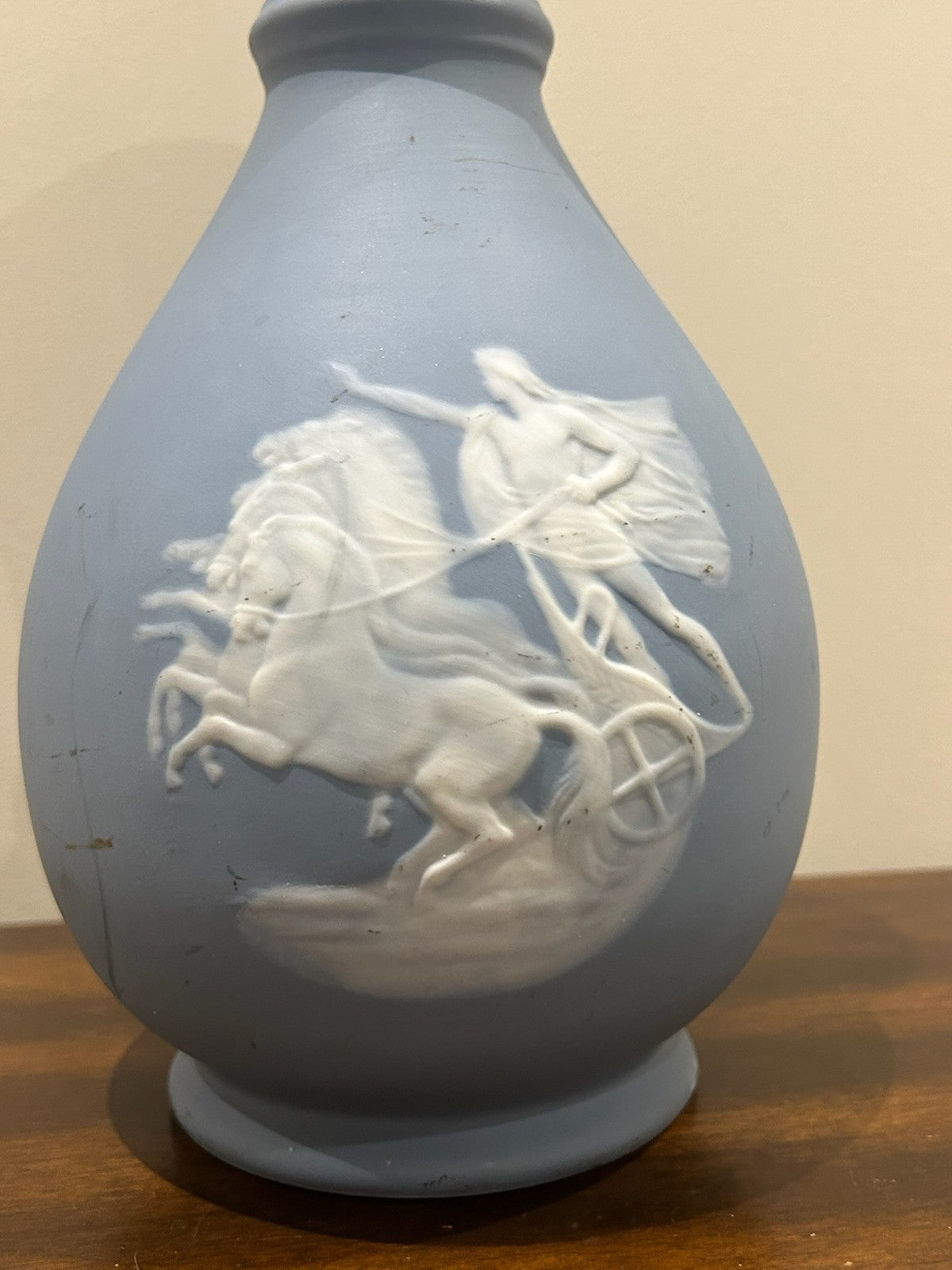 Camille Tharaud Limoges Blue Porcelain Vase White Relief Horseman1