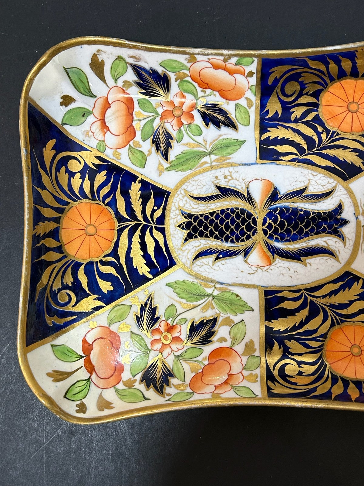 Antique English Porcelain Imari Oblong Dish Old Japan Pattern Cobalt Gilt 24cm1