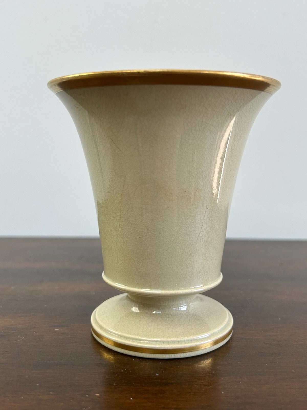 Wedgwood Drabware Cream & Gold Conical Vase Antique English Stoneware3