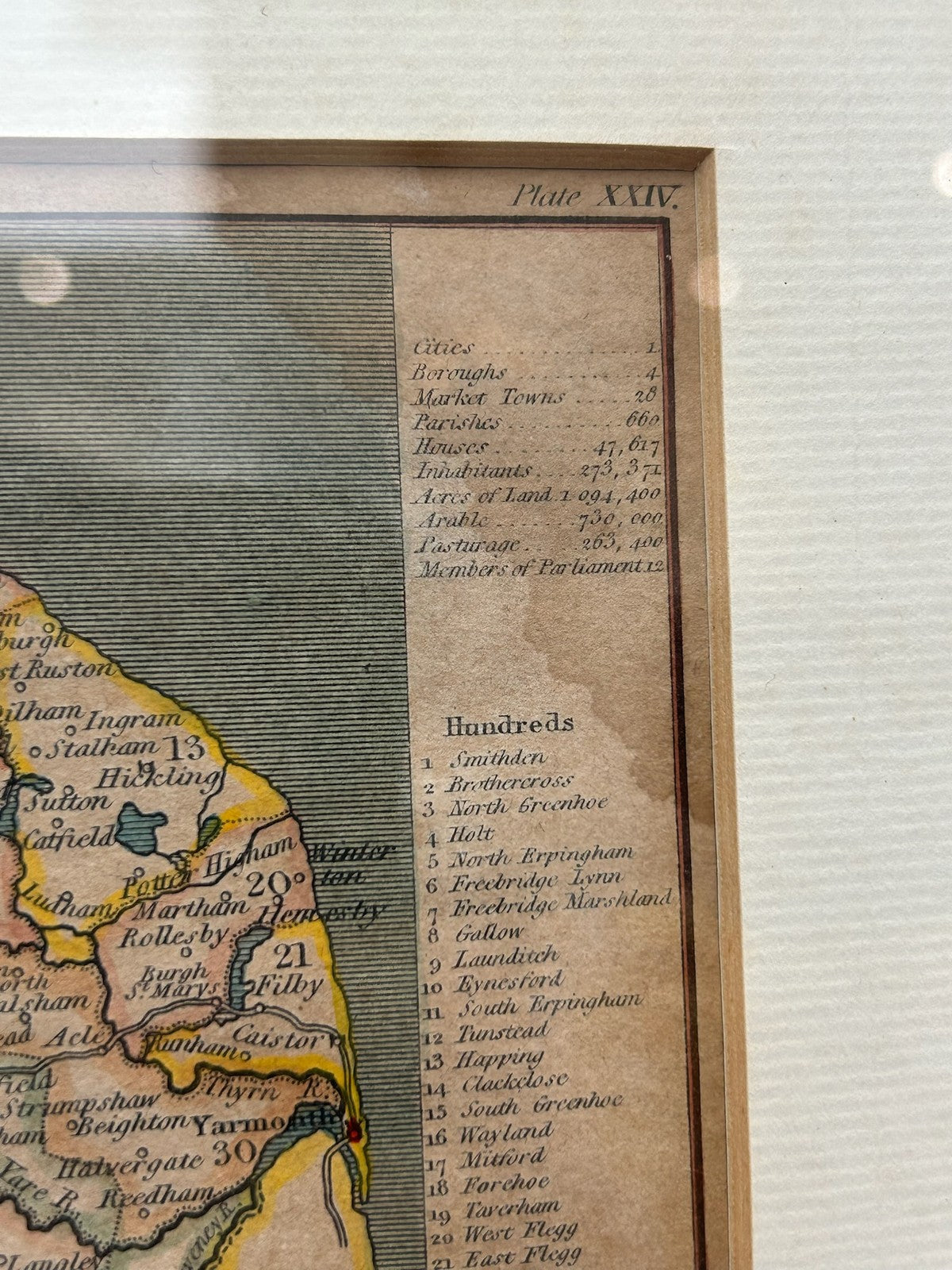 Antique Map of Norfolk Joshua Archer c1845 Hand Coloured Framed2
