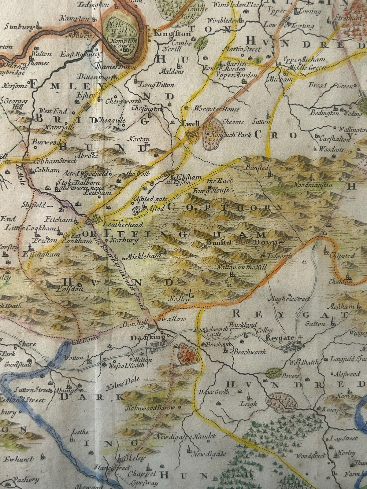 Antique Surrey Map Robert Morden Camden Britannia c.1695 Hand Coloured Framed5