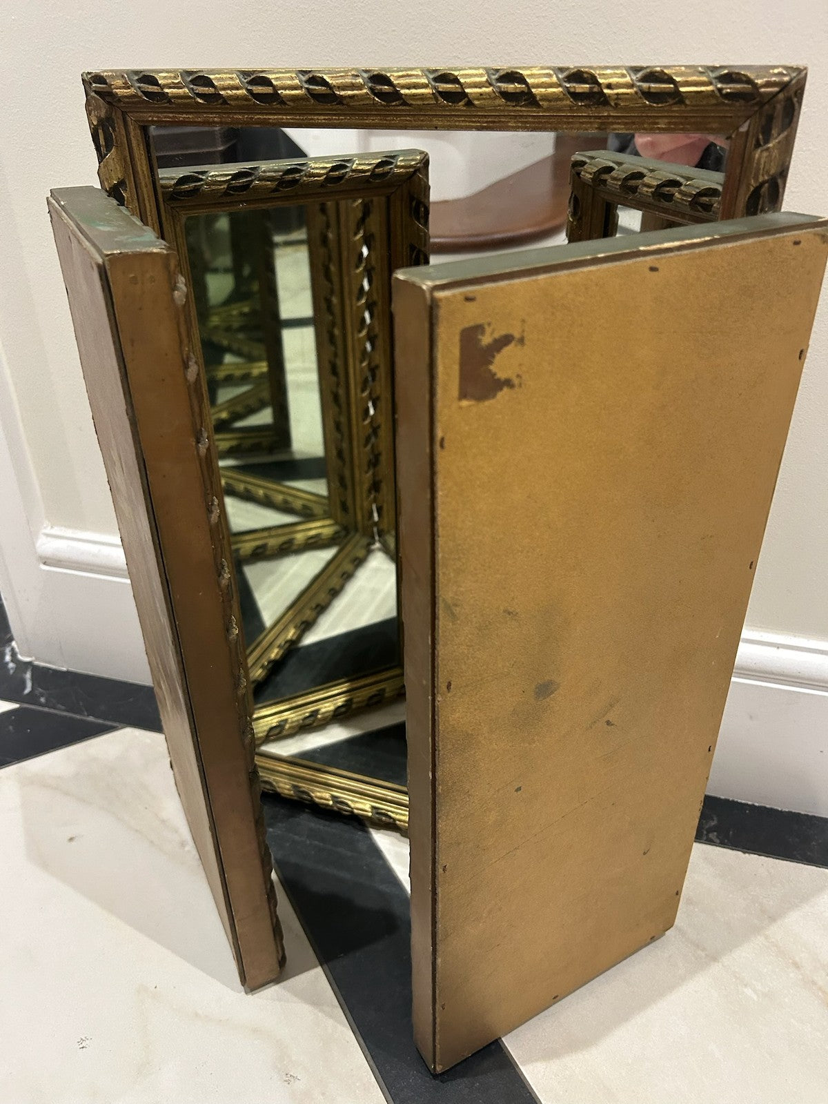 Antique Three Piece Dressing Table Mirror Gold Frame Vintage Vanity 49x70cm10