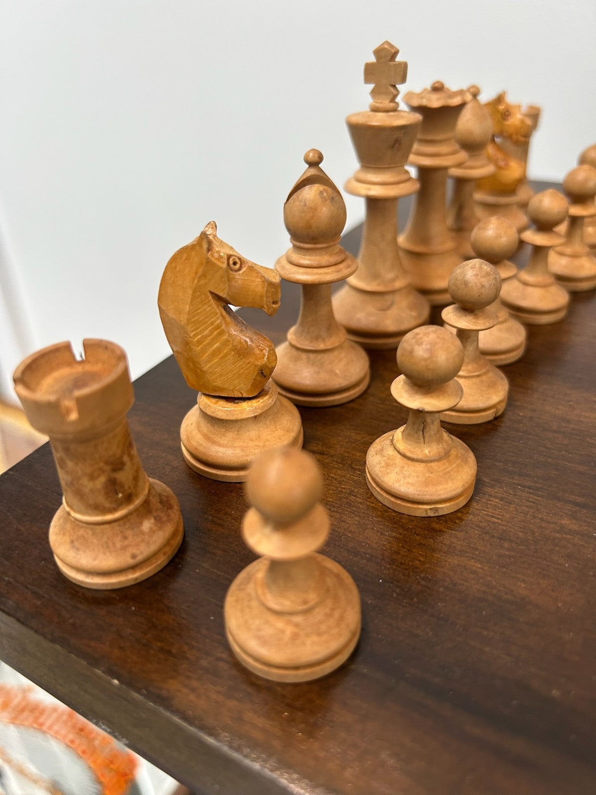 Vintage Wooden Chess Set Complete with Original Storage Box Staunton Style1