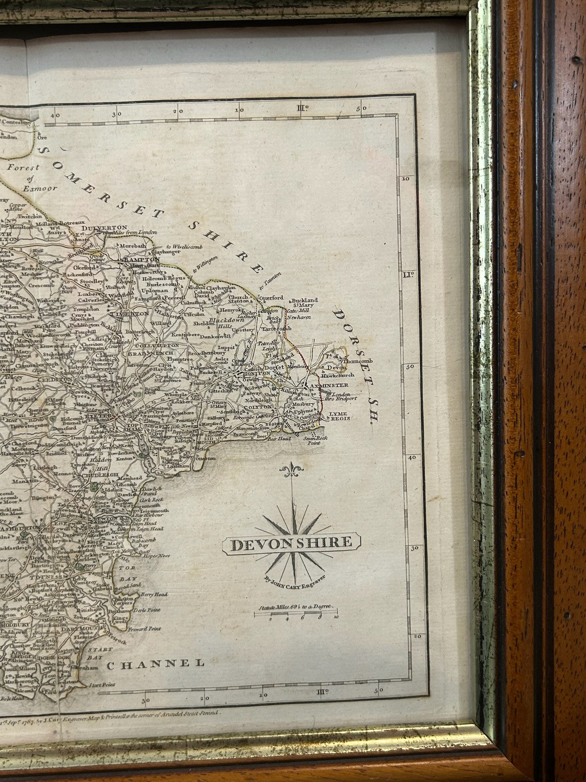 John Cary Devonshire Antique County Map 1787 Hand Coloured Framed 42x36cm3