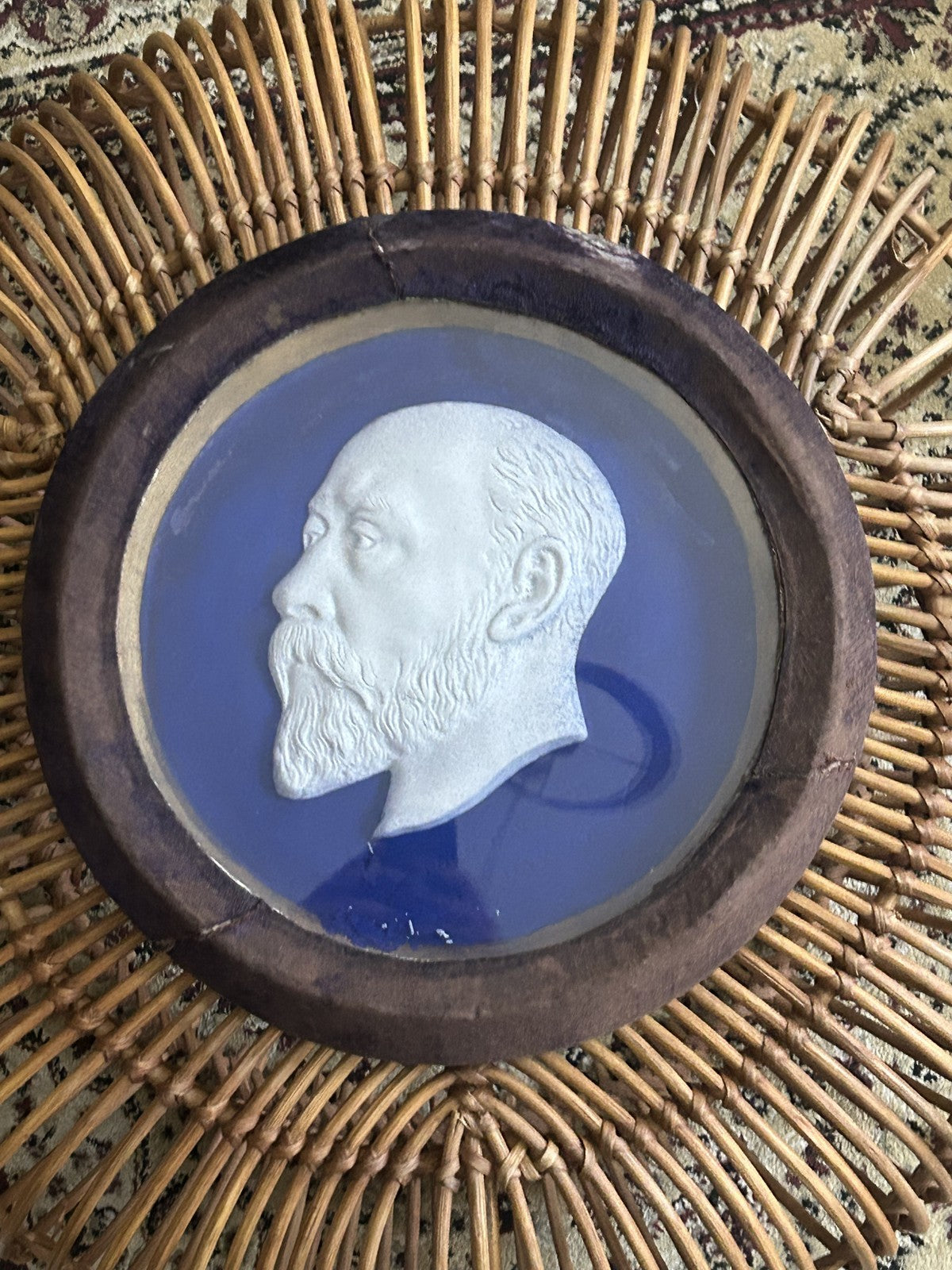 Antique Edward VII Blue Ground Relief Portrait Plaque, c.1910