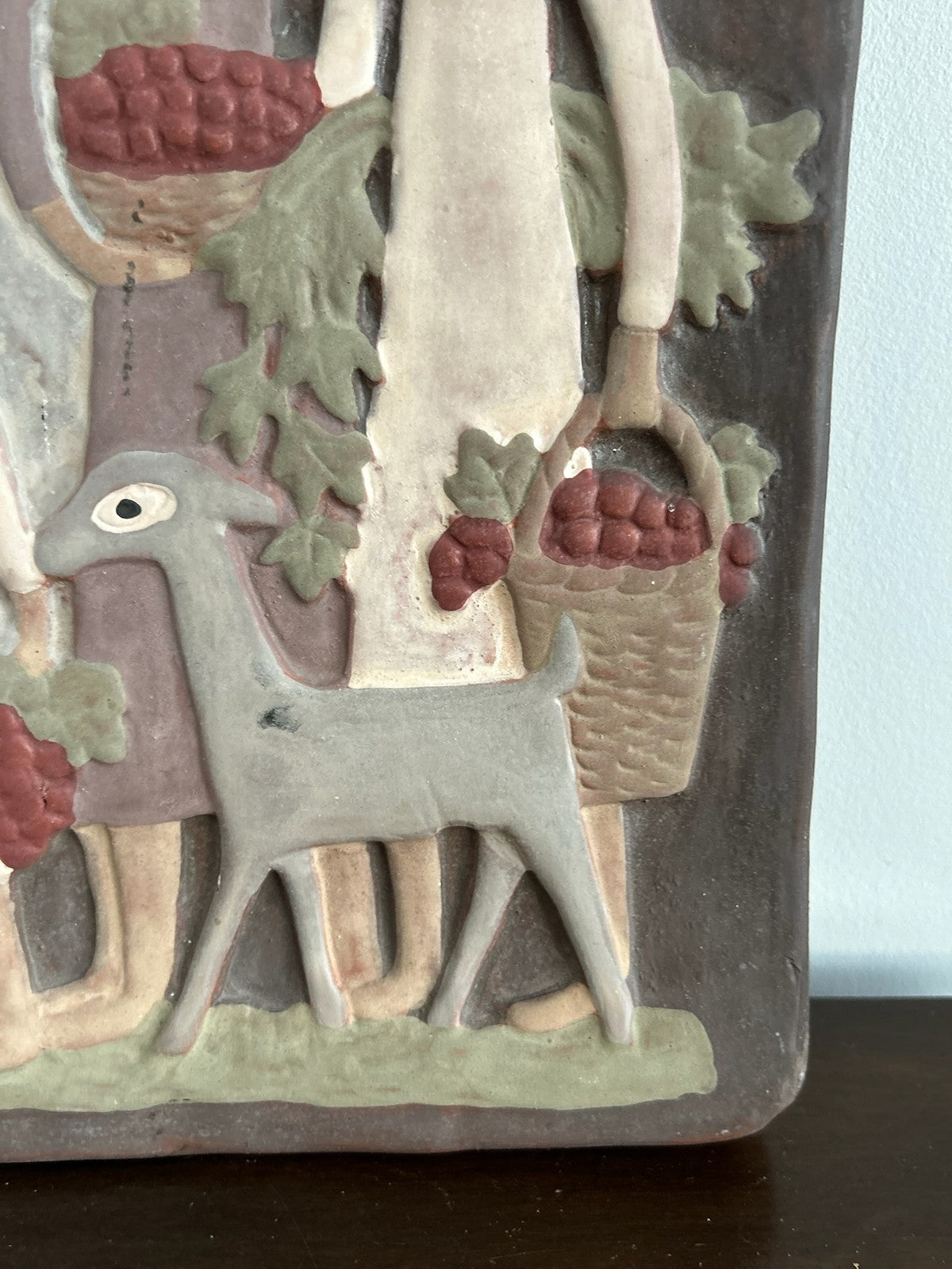 Mid Century Studio Pottery Wall Plaque Figures & Deer Scandinavian4