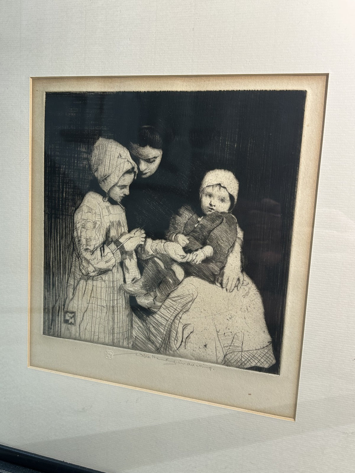 William LeeHankey — Drypoint Etching — Mother and Two Children1