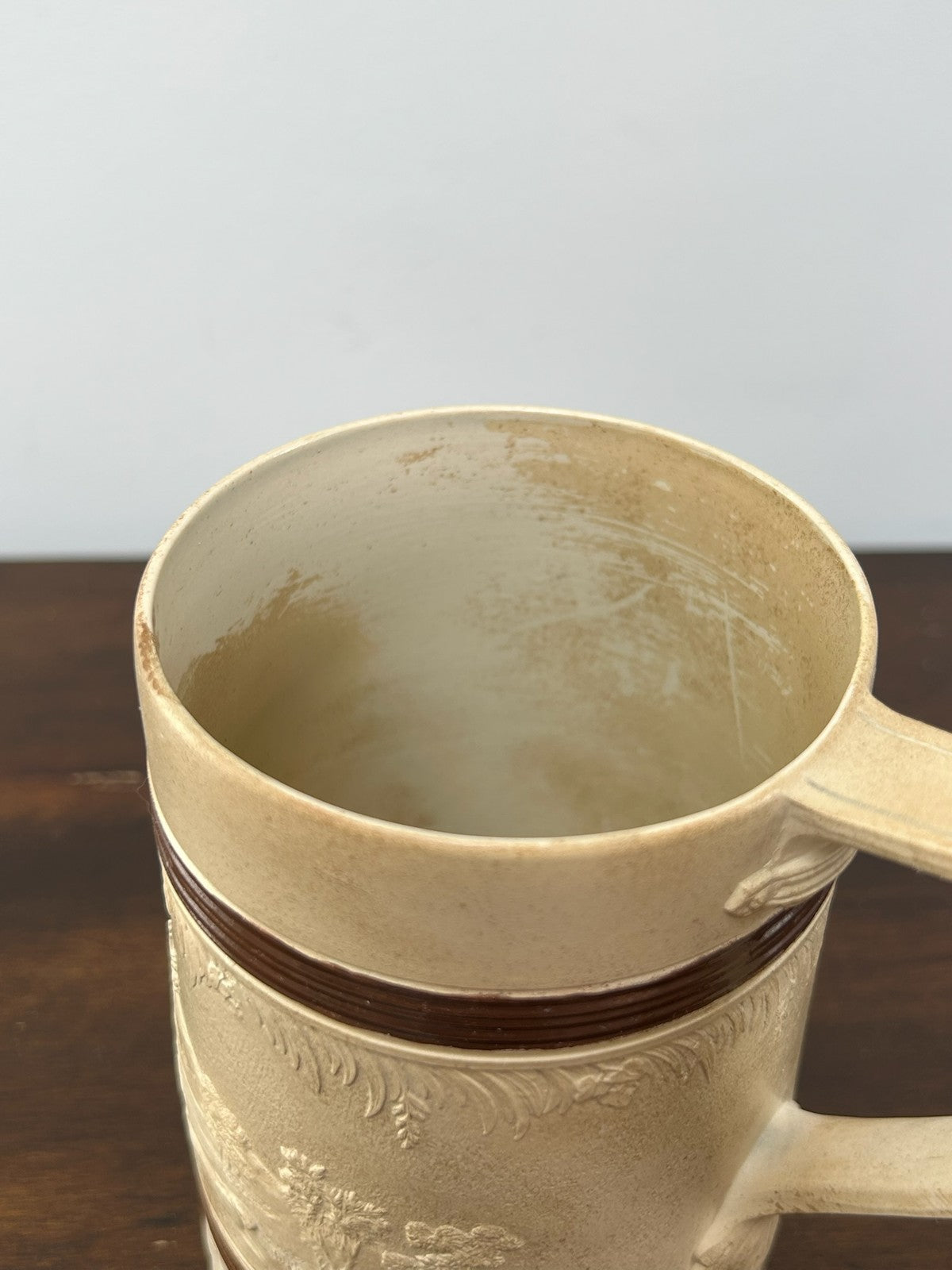 Antique Turner Stoneware Mug Tankard c1810 Sprigged Relief Georgian Drab4