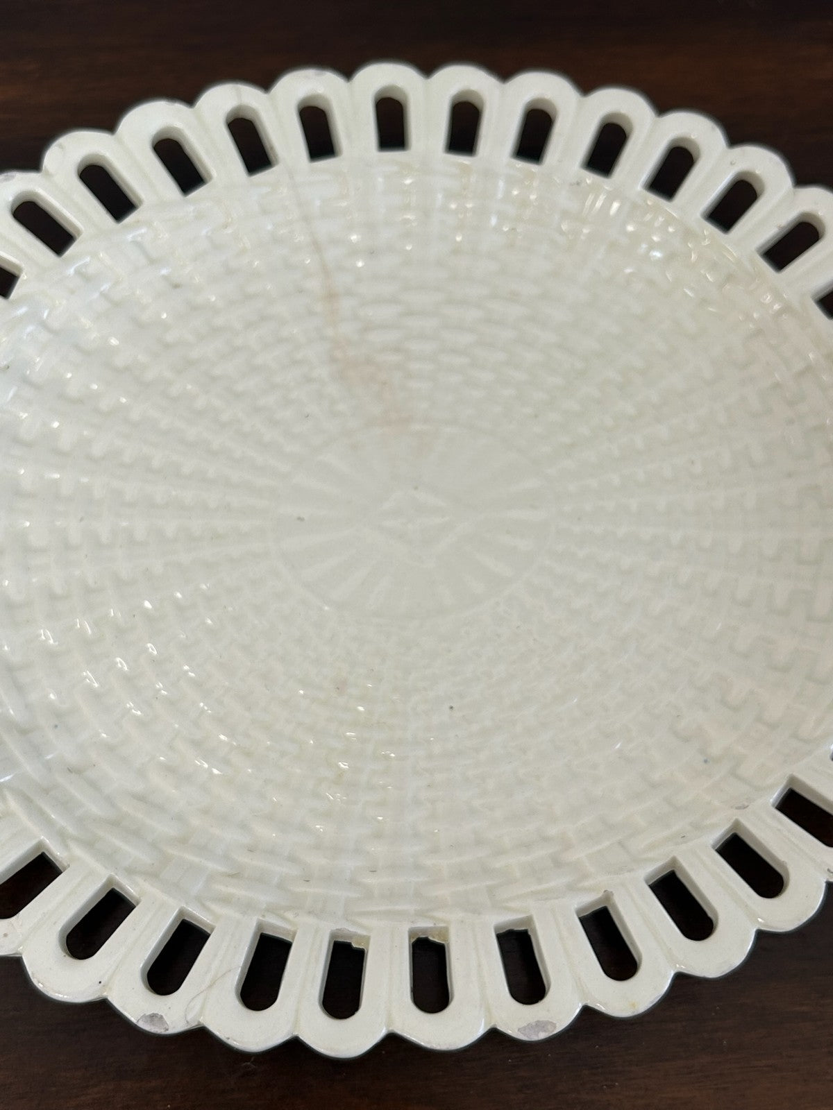 Antique Creamware Reticulated Plate Basketweave Centre Pierced Rim A/F2