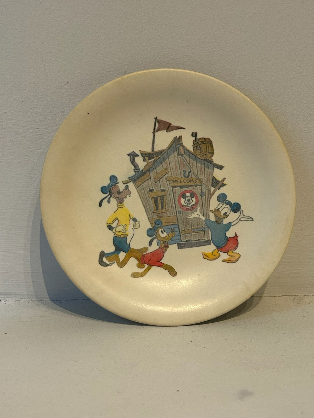 Vintage Melaware Disney Mickey Mouse Club Melamine Plate Goofy Donald Pluto 18cm0