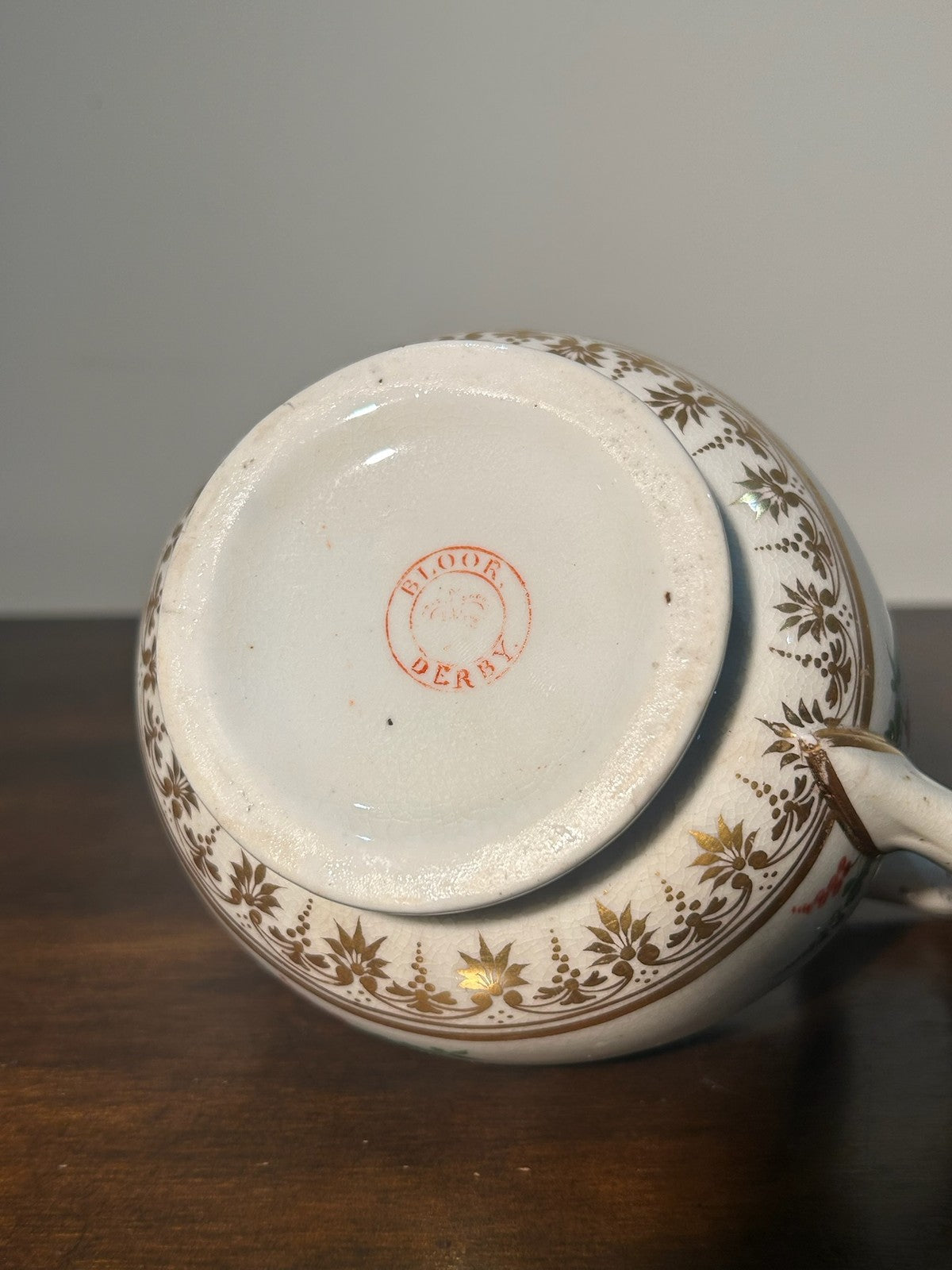 Antique Bloor Derby Porcelain Milk Jug Pitcher Hand Painted Crazed 14cm4