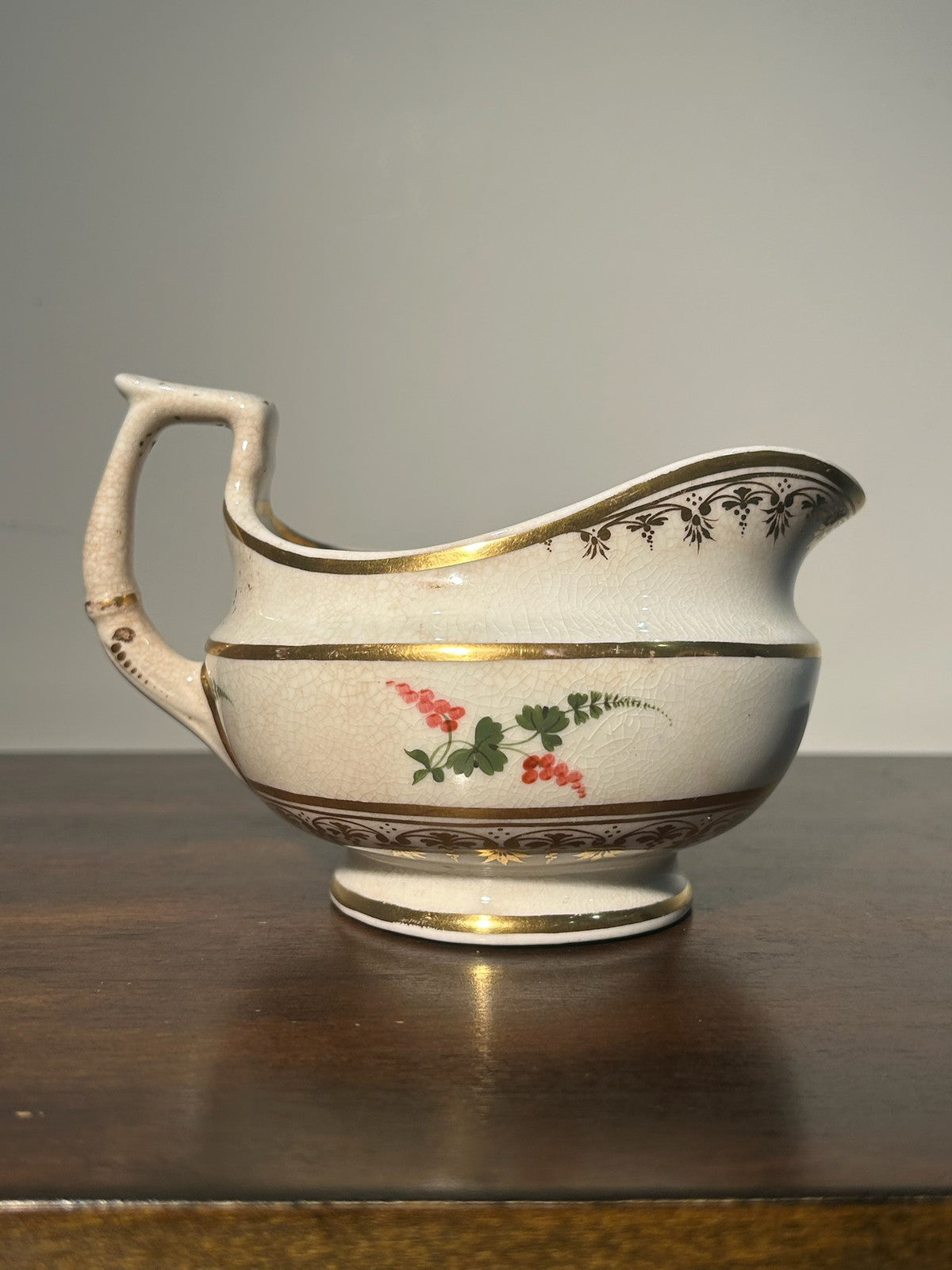 Antique Bloor Derby Porcelain Milk Jug Pitcher Hand Painted Crazed 14cm3