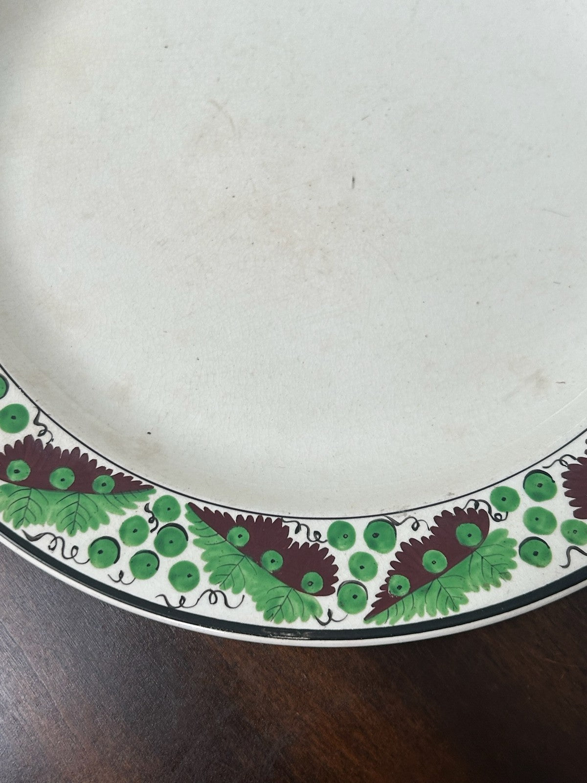 Antique Spode Creamware Plate Hand Painted Green Purple Vine Grape Border 25cm4
