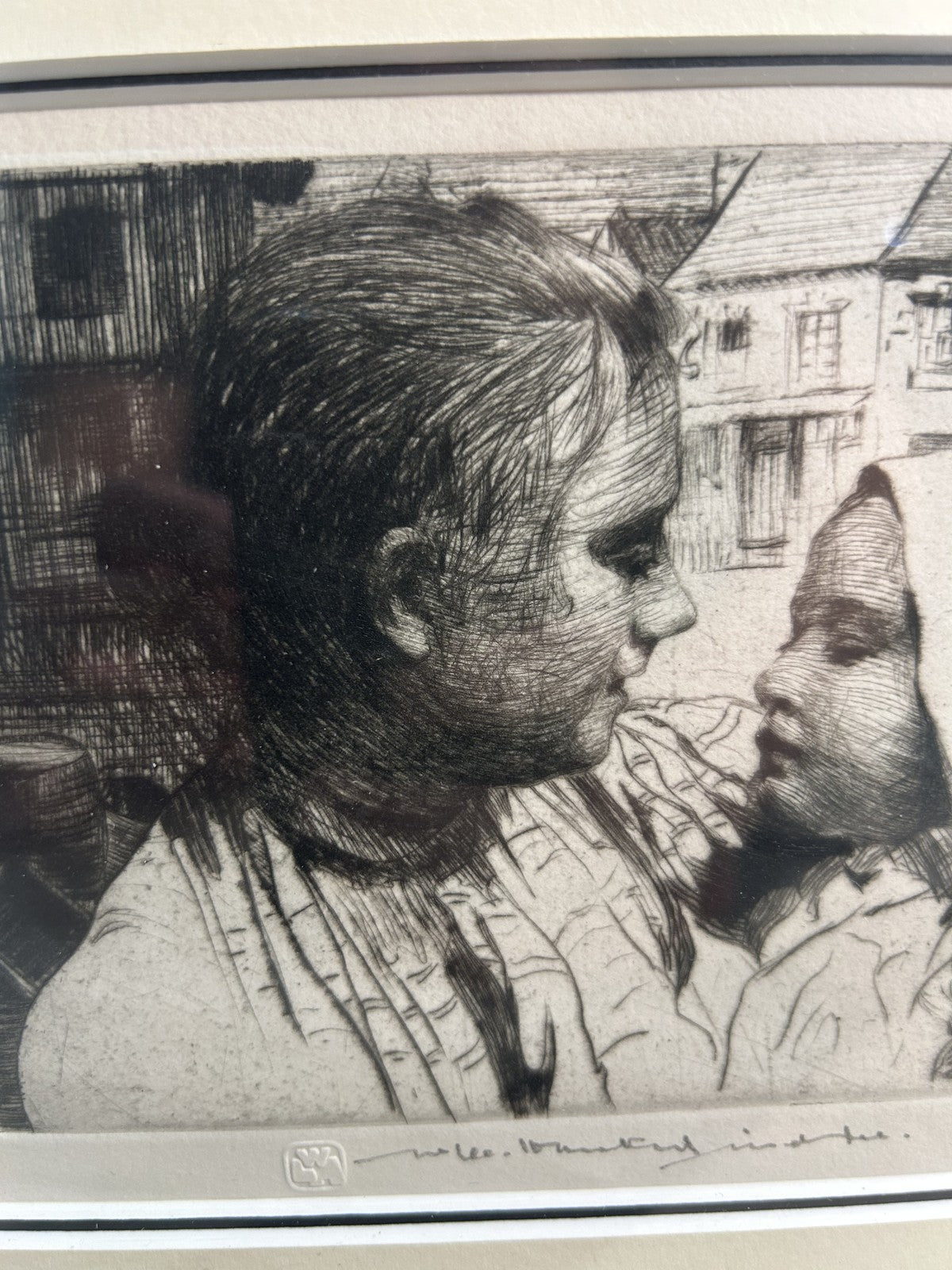 William LeeHankey — Drypoint Etching — Mother & Infant Town Square5