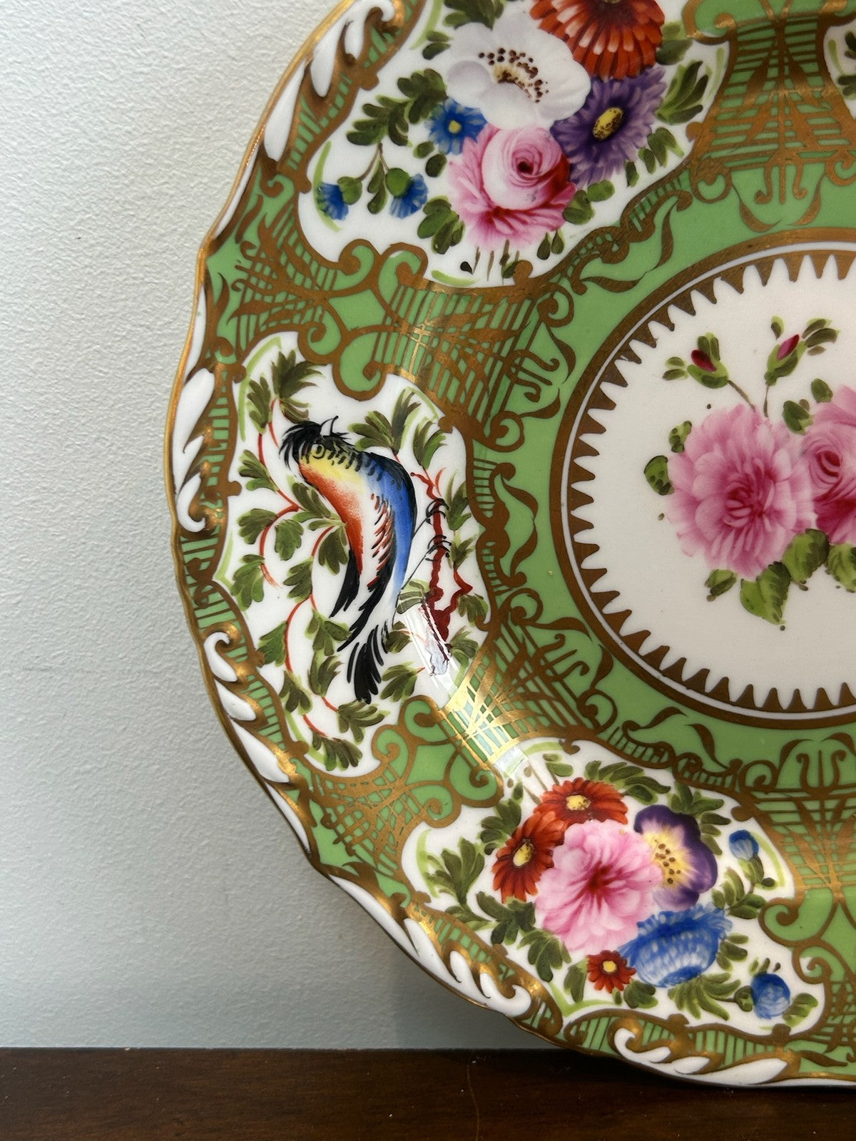 Regency Green Ground Exotic Bird Hand Painted Cabinet Plate c1820 Coalport Type1