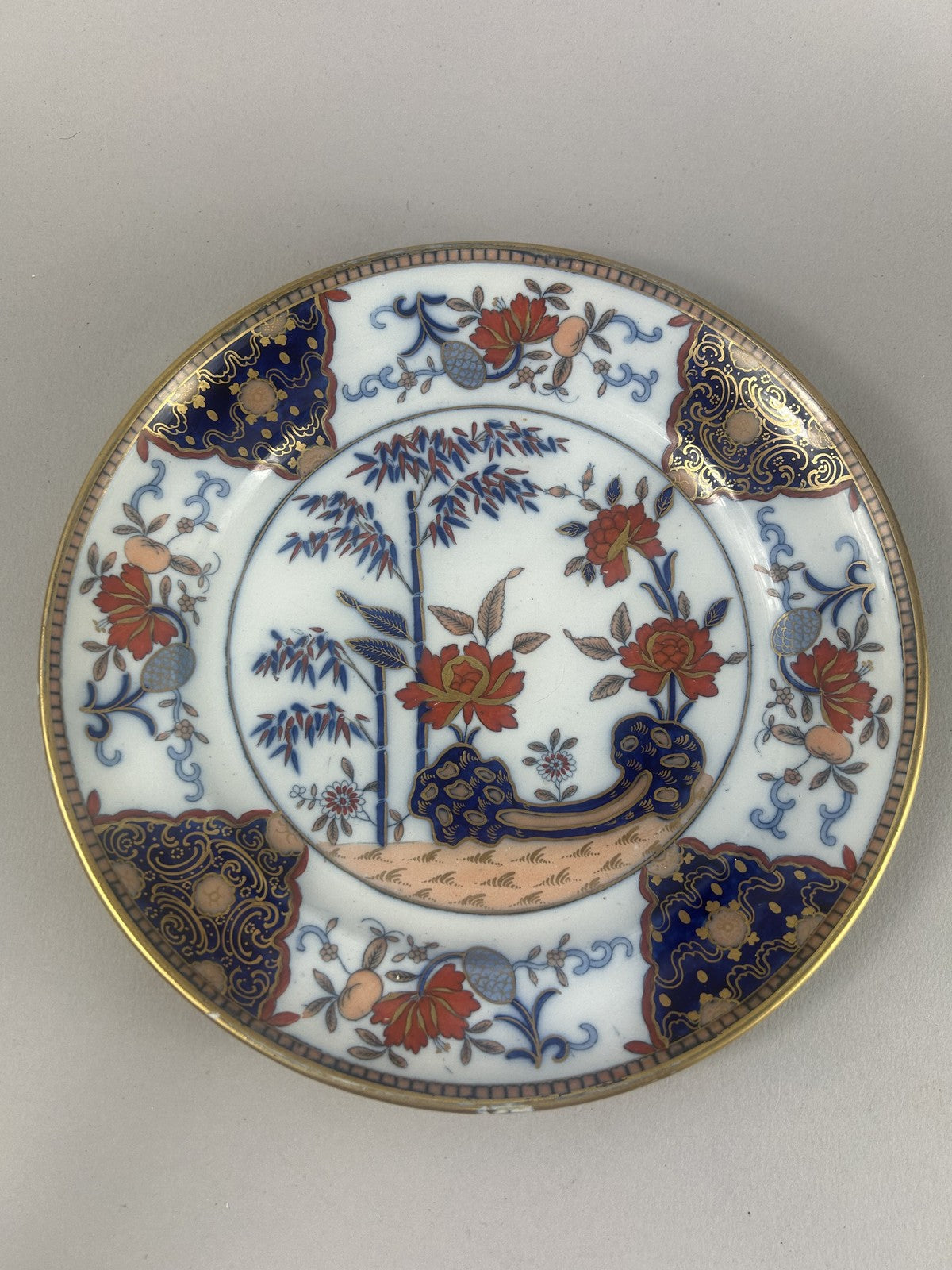 Davenport Stone China Imari Plate c1830 – 25cm Bamboo & Peony Design