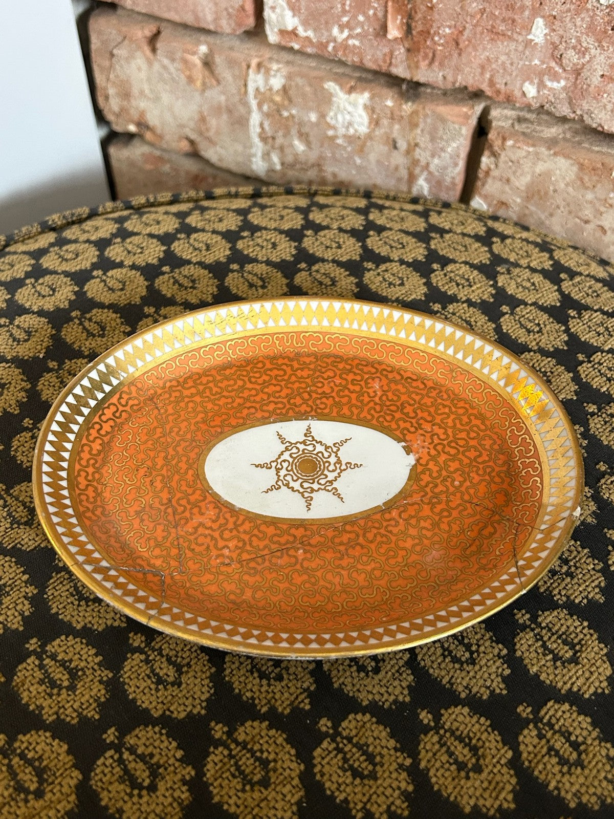 Early 19th Century English Porcelain Dishes Orange Ground Gilt Rim Antique2
