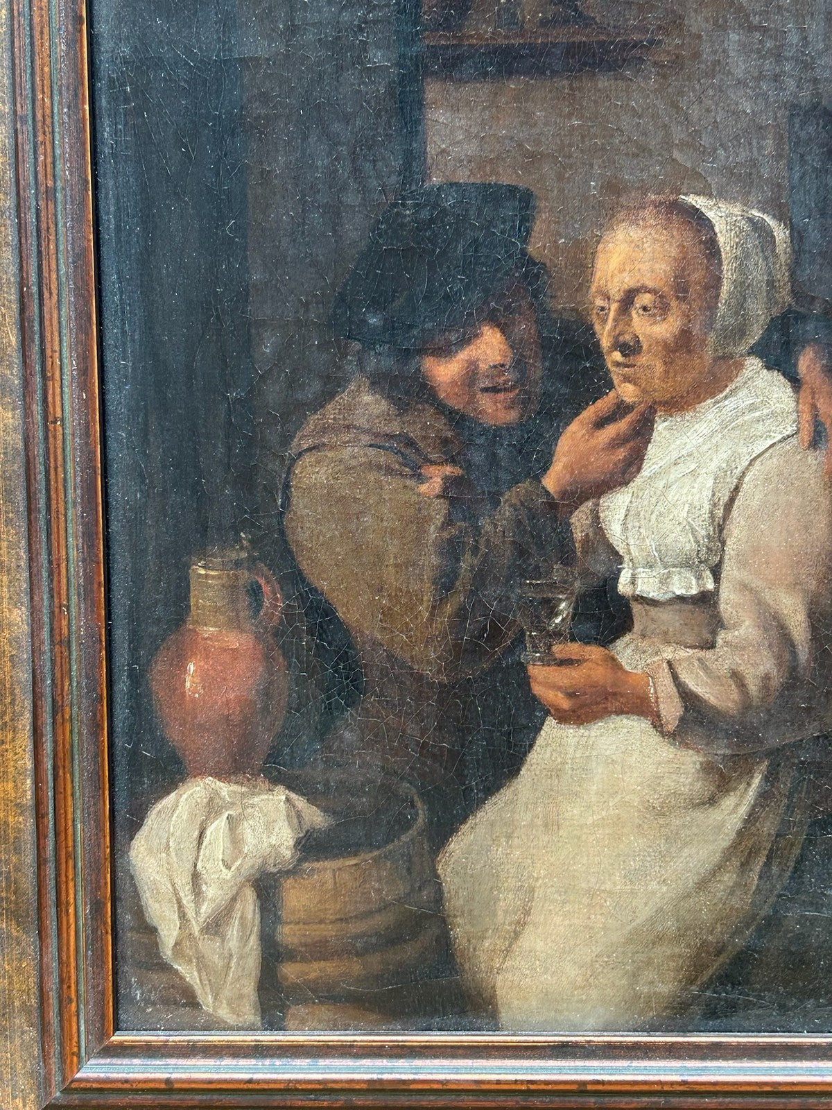 Antique Oil Painting Dutch Flemish School Tavern Scene Manner of Teniers Framed5