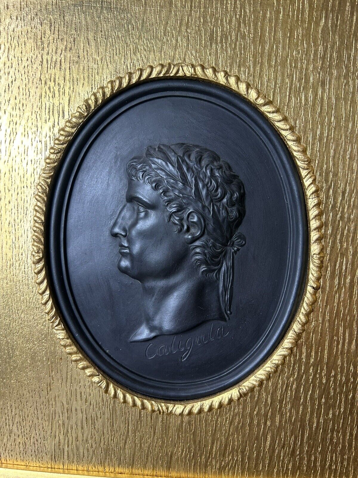 Wedgwood Black Basalt Earth 19th  Century Roman Emperor Caligula Plaque