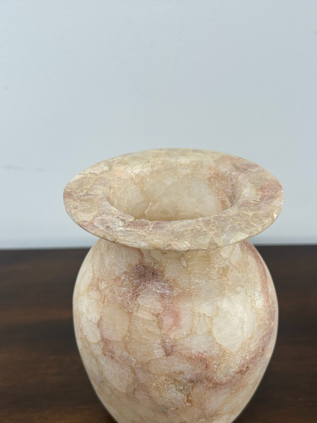 Egyptian Alabaster Hand Carved Vessel Urn Vase 15.5cm Antique Style1