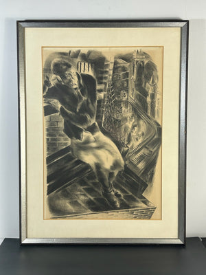 Nan Lurie Pencil Signed Lithograph City Window Figures 1930s WPA Federal Art