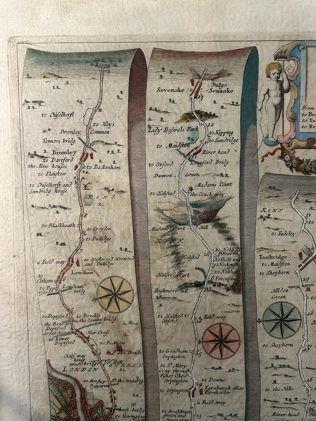 John Ogilby 1675 Road Map London to Rye Sussex Britannia Strip Map Framed1
