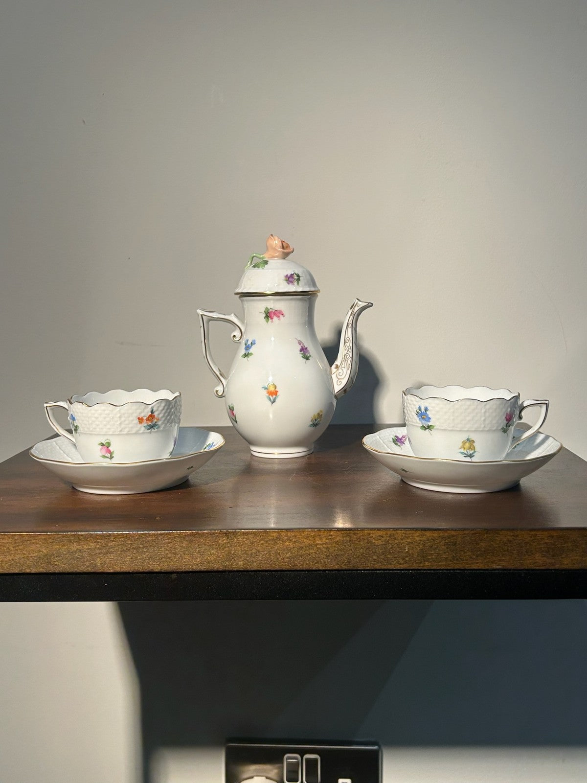 Herend Kimberly Pattern Coffee Pot Cup and Saucer Set 3 Hungarian Porcelain0