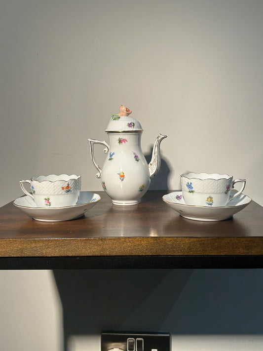 Herend Kimberly Pattern Coffee Pot Cup and Saucer Set 3 Hungarian Porcelain0