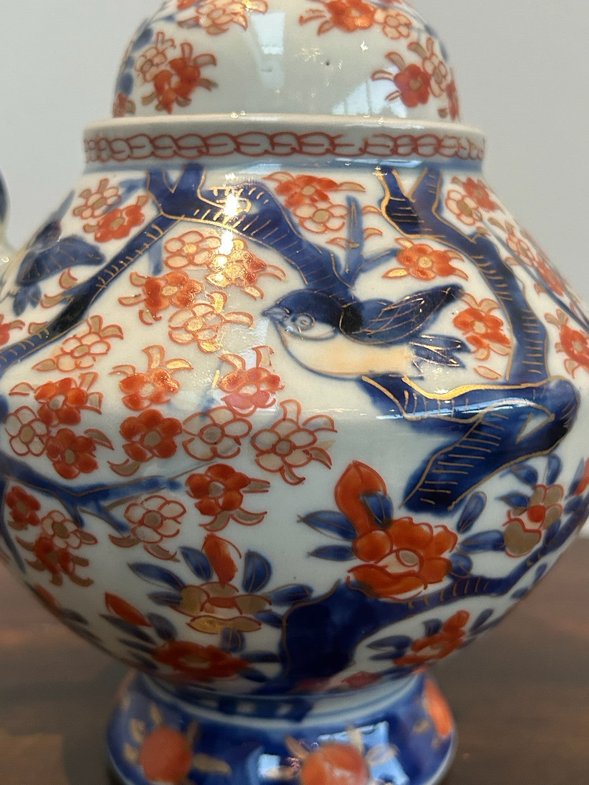 Antique Chinese Export Imari Porcelain Teapot Cover Red Blue Painted 17cm2