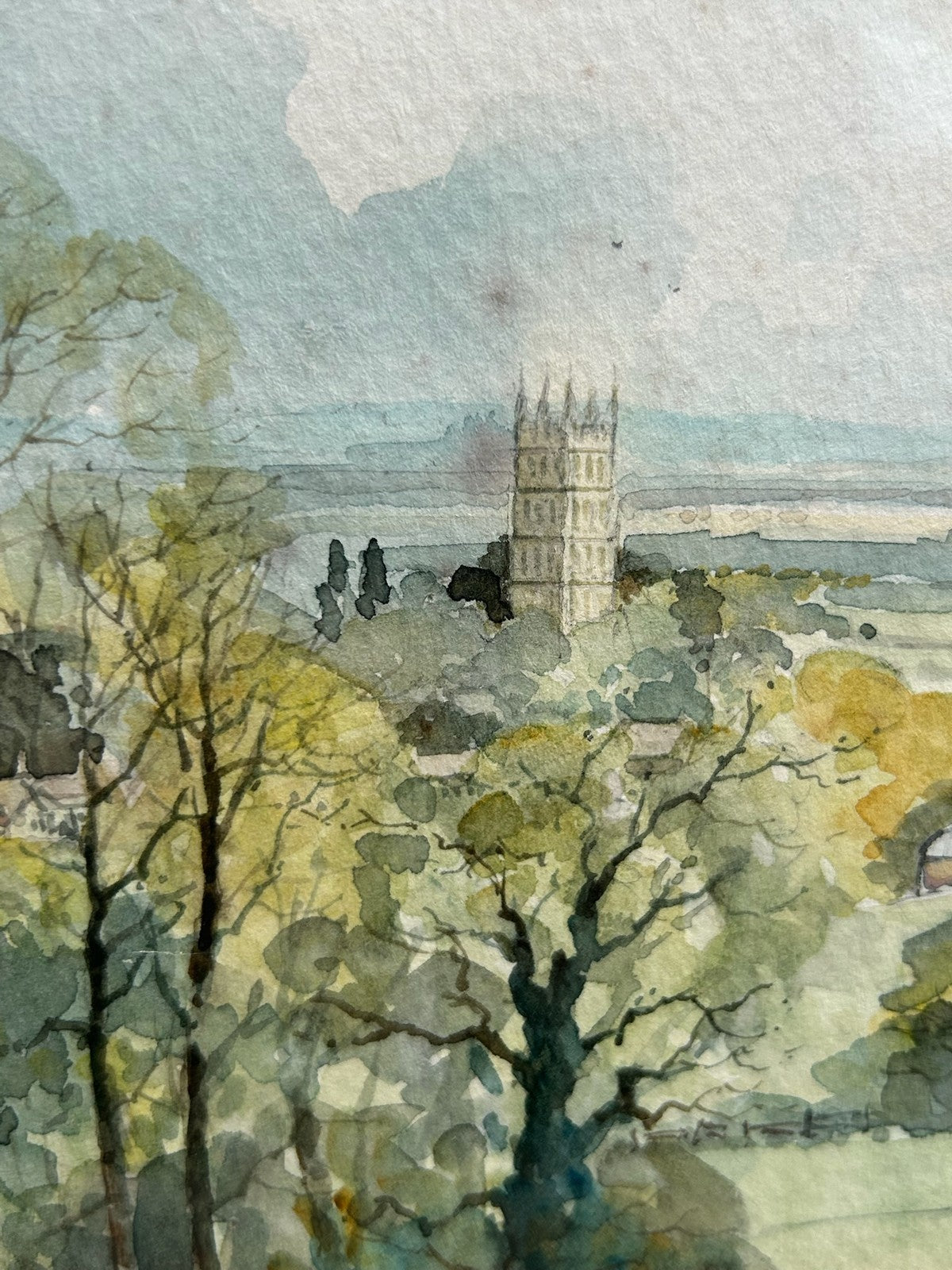 John Davis Watercolour Painting Cathedral Countryside Scene Framed Signed3
