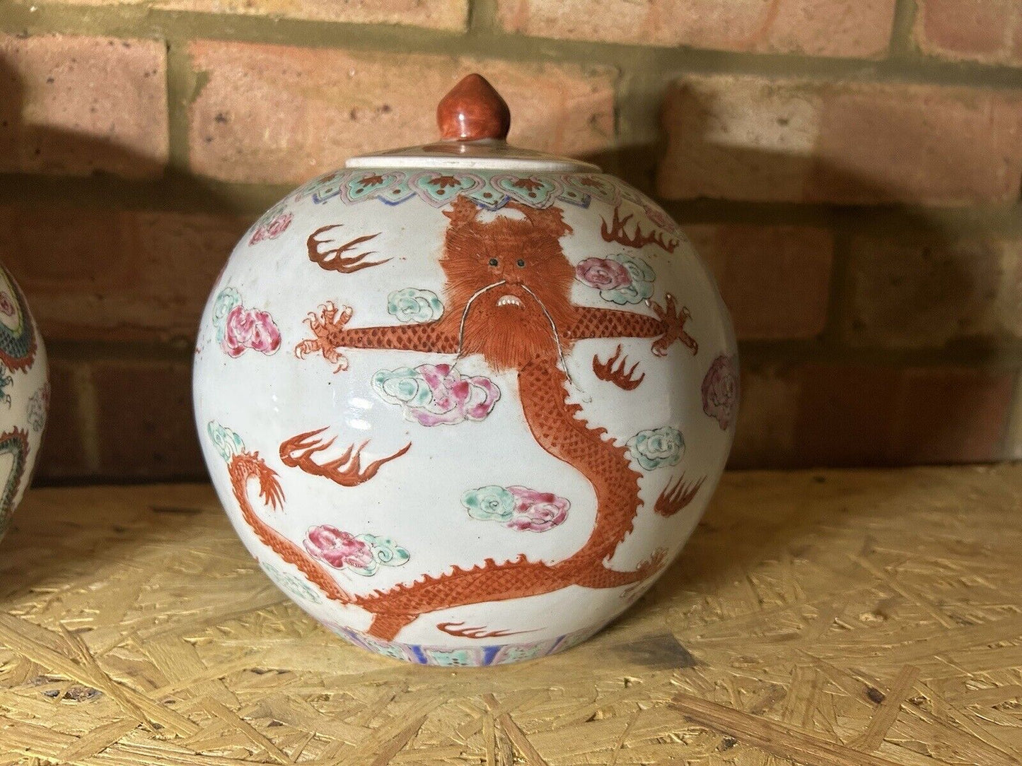 Pair large chinese dragon ginger jars Late 19th Early 20th century