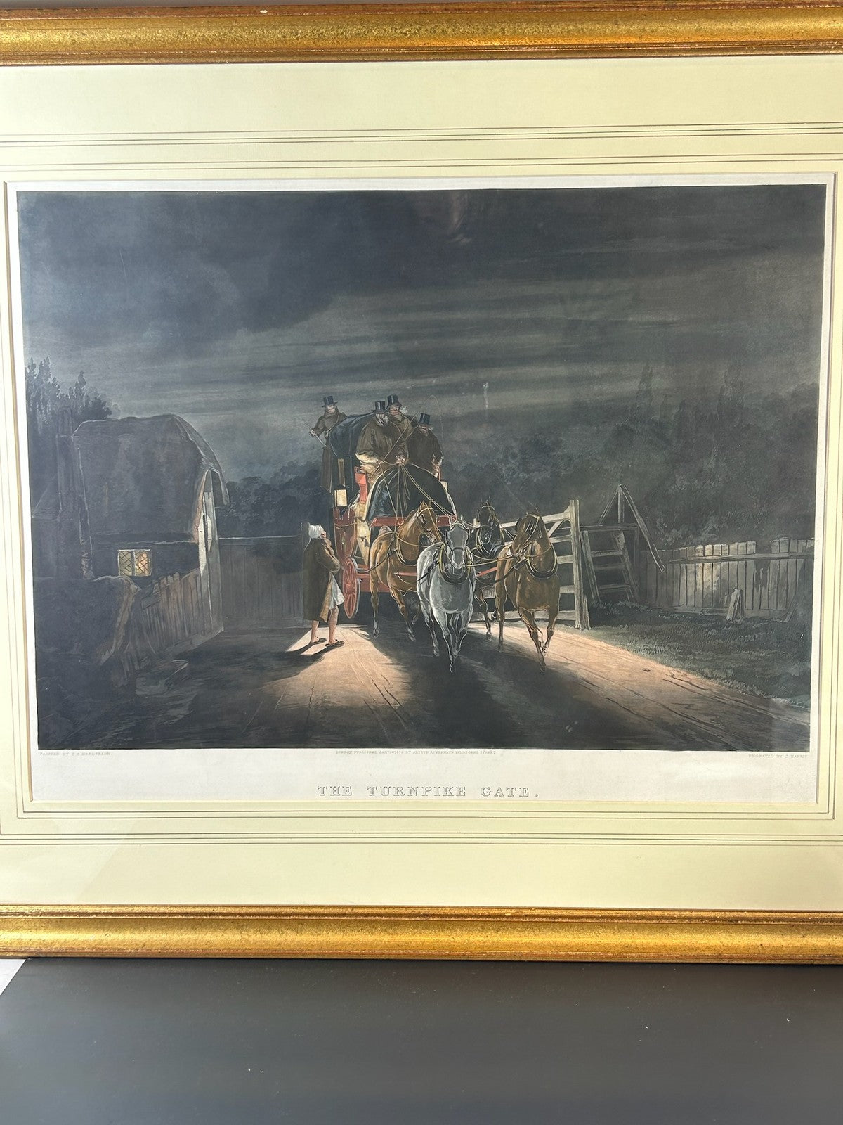 The Turnpike Gate Coaching Aquatint Henderson J Harris Ackermann 1879 Coloured3